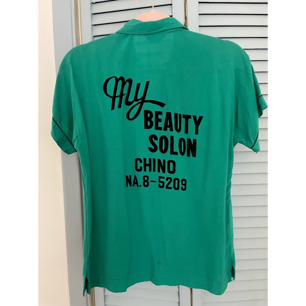 40's 50's Vintage Pin Up Los Angeles Chainstich Beauty Salon Blouse Size M